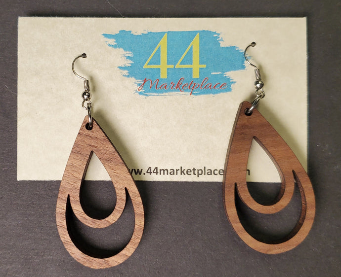 Large Double Teardrop Walnut Earrings