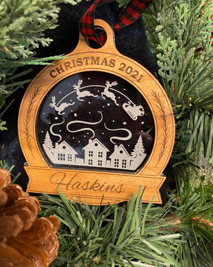 Santa Snow Globe Style Personalized Layered Ornament