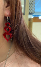 Triple Heart Earrings - Red Mirrored Acrylic
