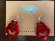 Triple Heart Earrings 2 - Red Mirrored Acrylic