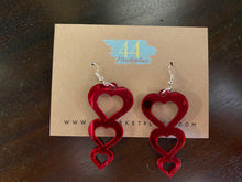 Triple Heart Earrings - Red Mirrored Acrylic